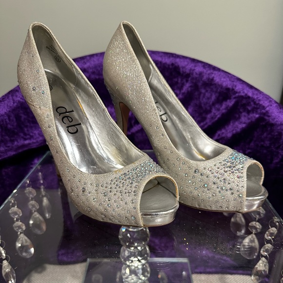 DEB size 8.5 Silver Glitter & Rhinestones Prom Pageant Wedding bride stiletto - Picture 1 of 7